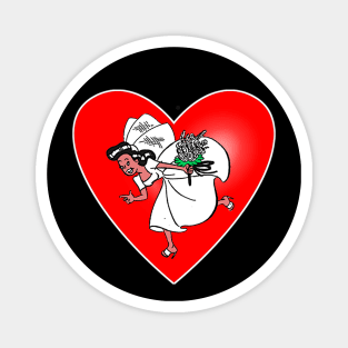 Woman in a wedding dress and red heart Magnet